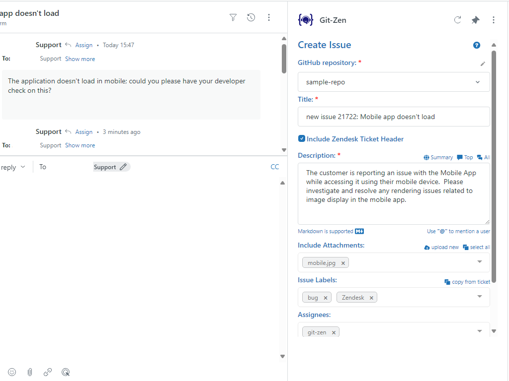 GitHub by Git-Zen dashboard view — IT and HR app on the Zendesk Marketplace