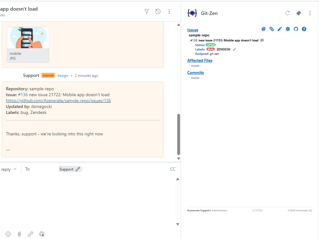 GitHub by Git-Zen feature detail — IT and HR app on the Zendesk Marketplace